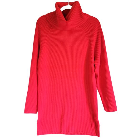 French Connection Cherry Red Turtleneck Midi Bodycon Sweater Dress Size Large - Picture 1 of 11